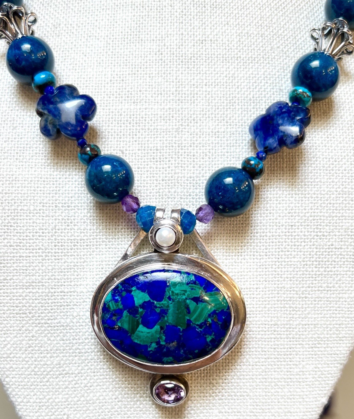 GORGEOUS Artisan Sterling Silver Azurite, Chrysocolla, Lapis, Etc. Necklace