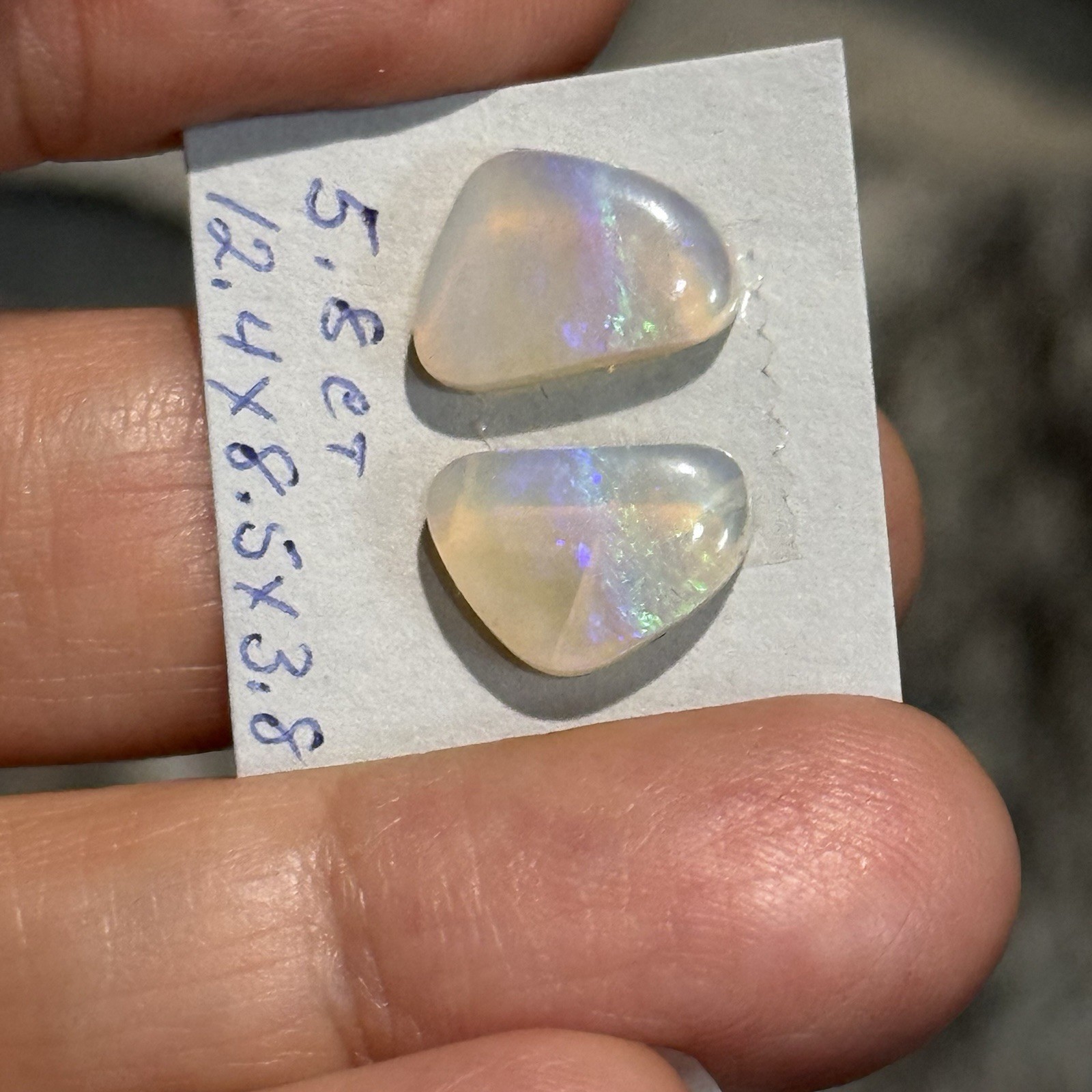 5.8ct 12.4×8.5×3.8mm Pair Clear Crystal Pipe Australian Opal Cabochon Gems