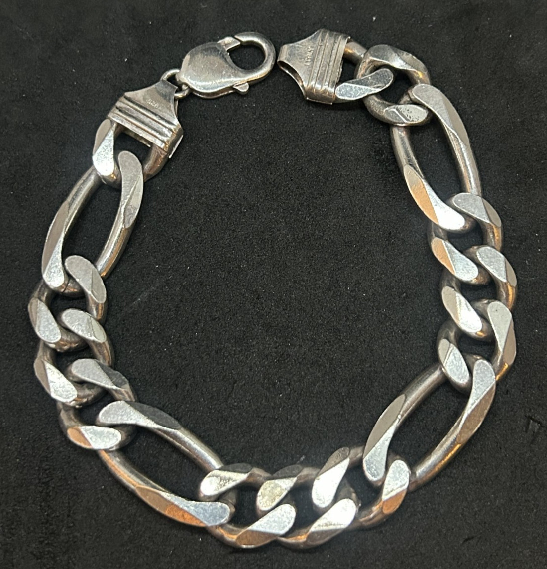 925 Sterling 12.2mm Figaro Bracelet 8.5in – 55.18g