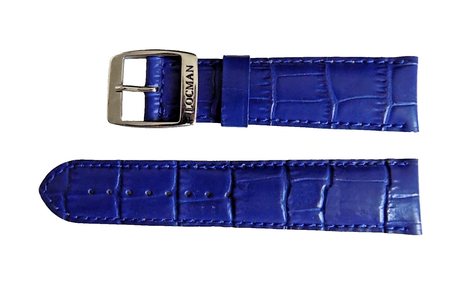 Locman 22mm Alligator-Embossed Glossy Rich Blue Leather Watch Strap w/Buckle,NEW