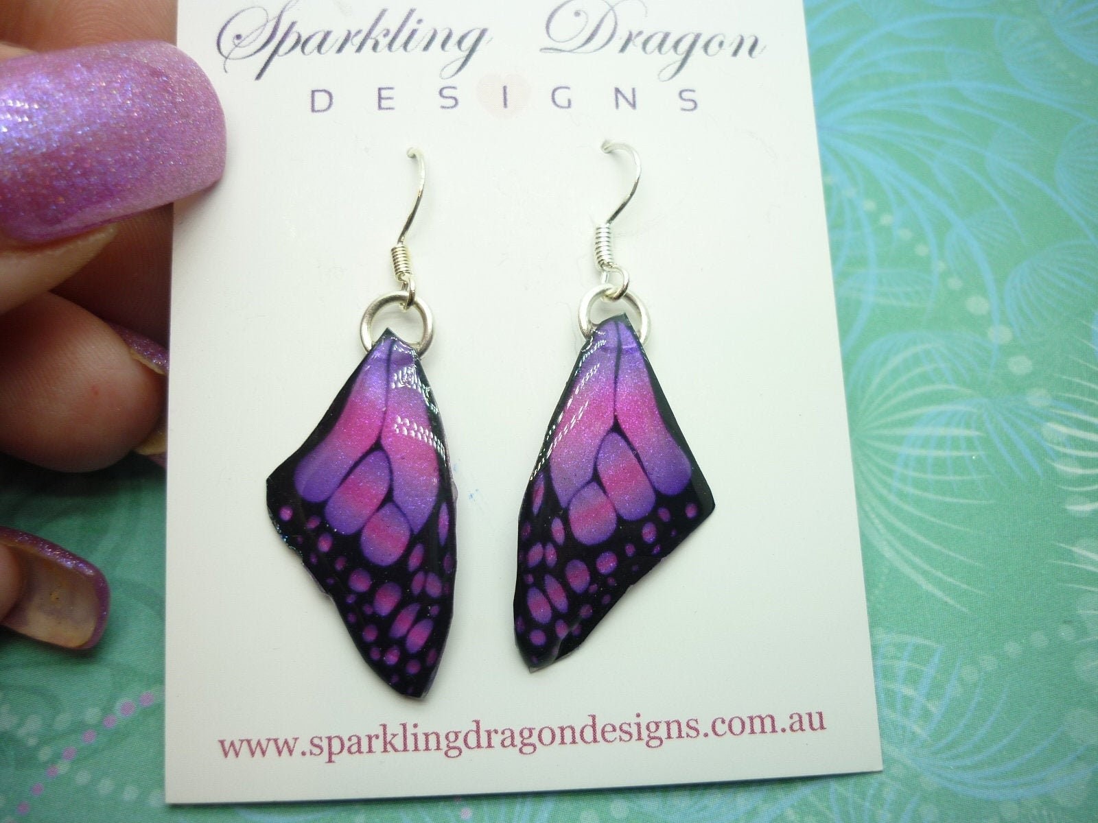 Butterfly Wing Earrings Pink & Purple Fairy Jewellery Sparkly Resin with