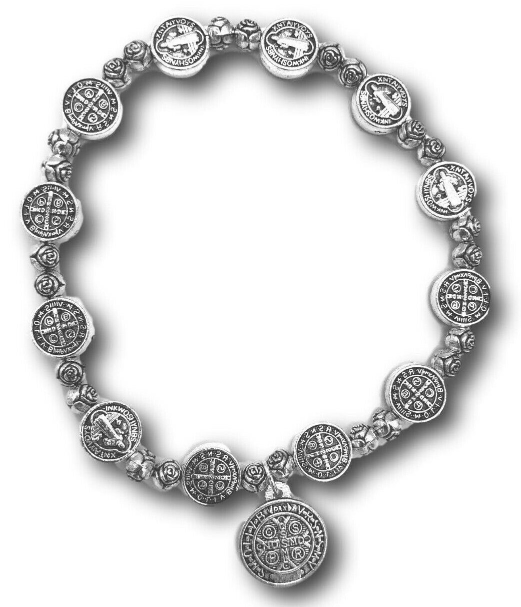 Saint Benedict Medal Rosary Bracelet Pulsera De Plata De San Benito