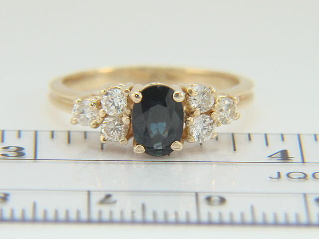 14K Yellow Gold Blue Sapphire & Diamond Cocktail or Right Hand Ring Size 7.25
