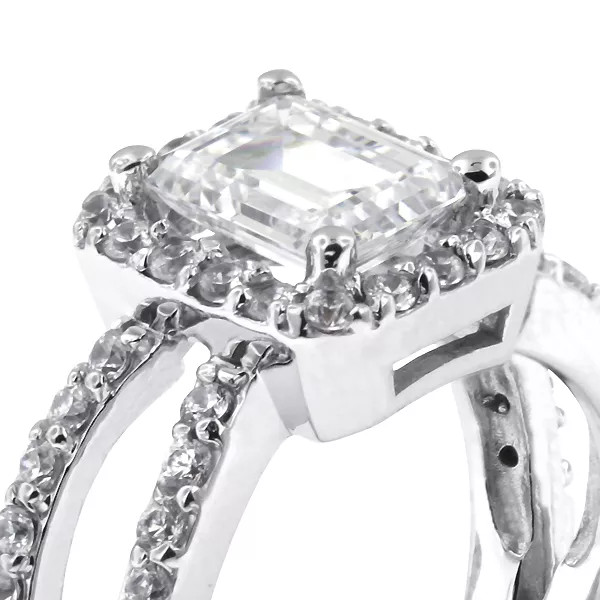 Side Stone Engagement Ring Platinum Halo 3.51 CT Emerald Lab-Grown Diamond F SI1