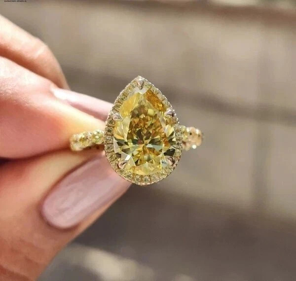 6.65 Ct Natural Yellow Sapphire Diamonds Engagement Ring Real 14k Yellow Gold