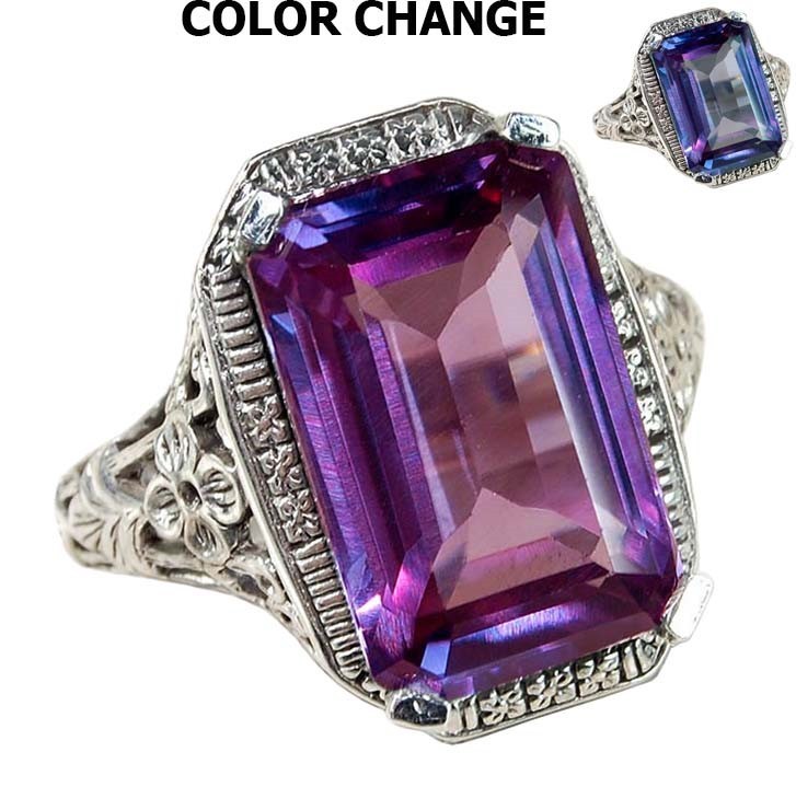 16CT Heat Treated Alexandrite 925 Sterling Silver Art Deco Ring Sz 5,6,7,8,9 RE2