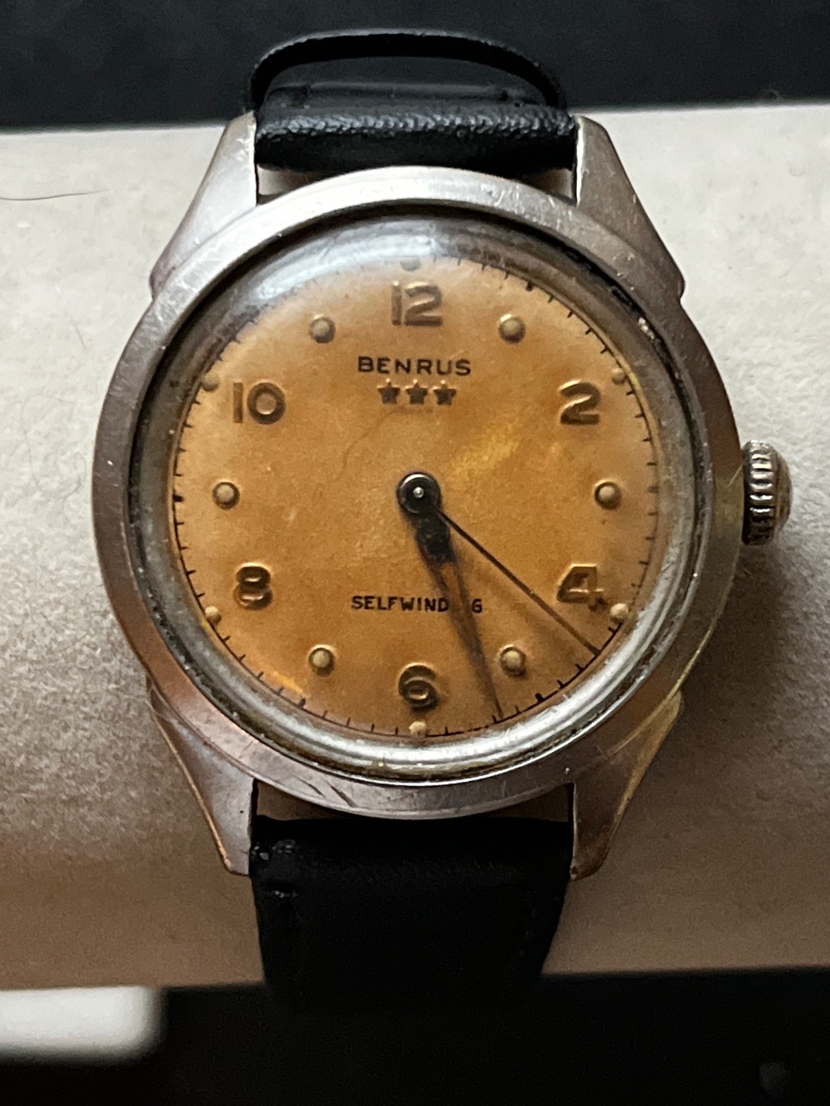 Vintage 1950s Benrus 3 Star Tropical Caramel Dial Selfwinding Stainless Steel