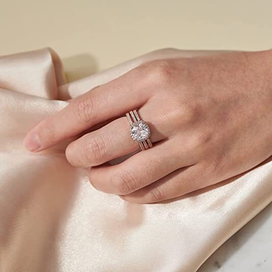 Sterling Silver Ring Jacket 2pcs Ring Set Engagement Wedding Bridal Ring Set