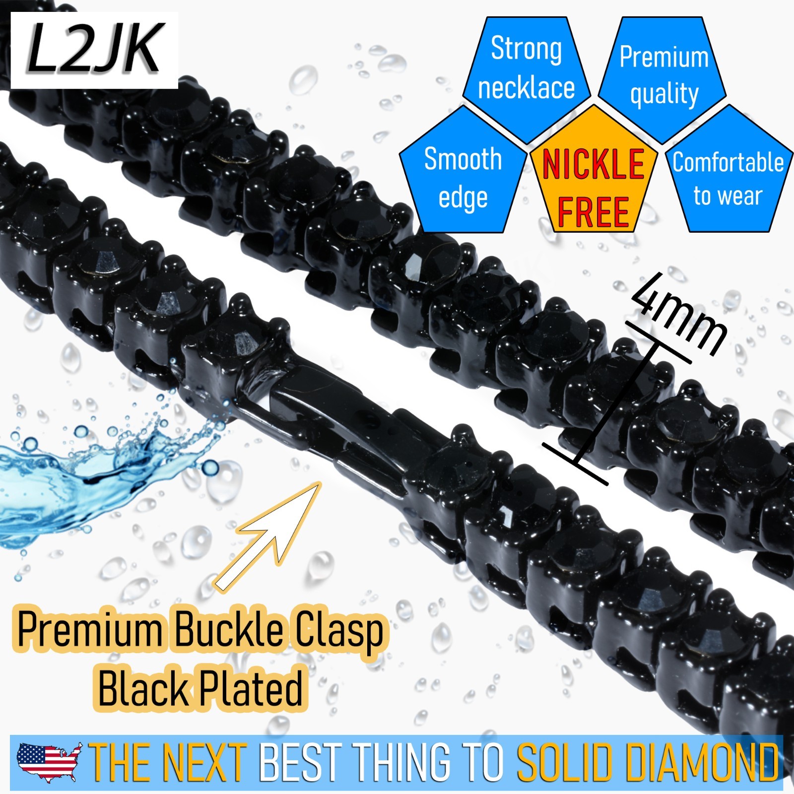 Tennis Chain Diamond Simulated Black Iced Necklace Boys, Men’s & Women Fashion