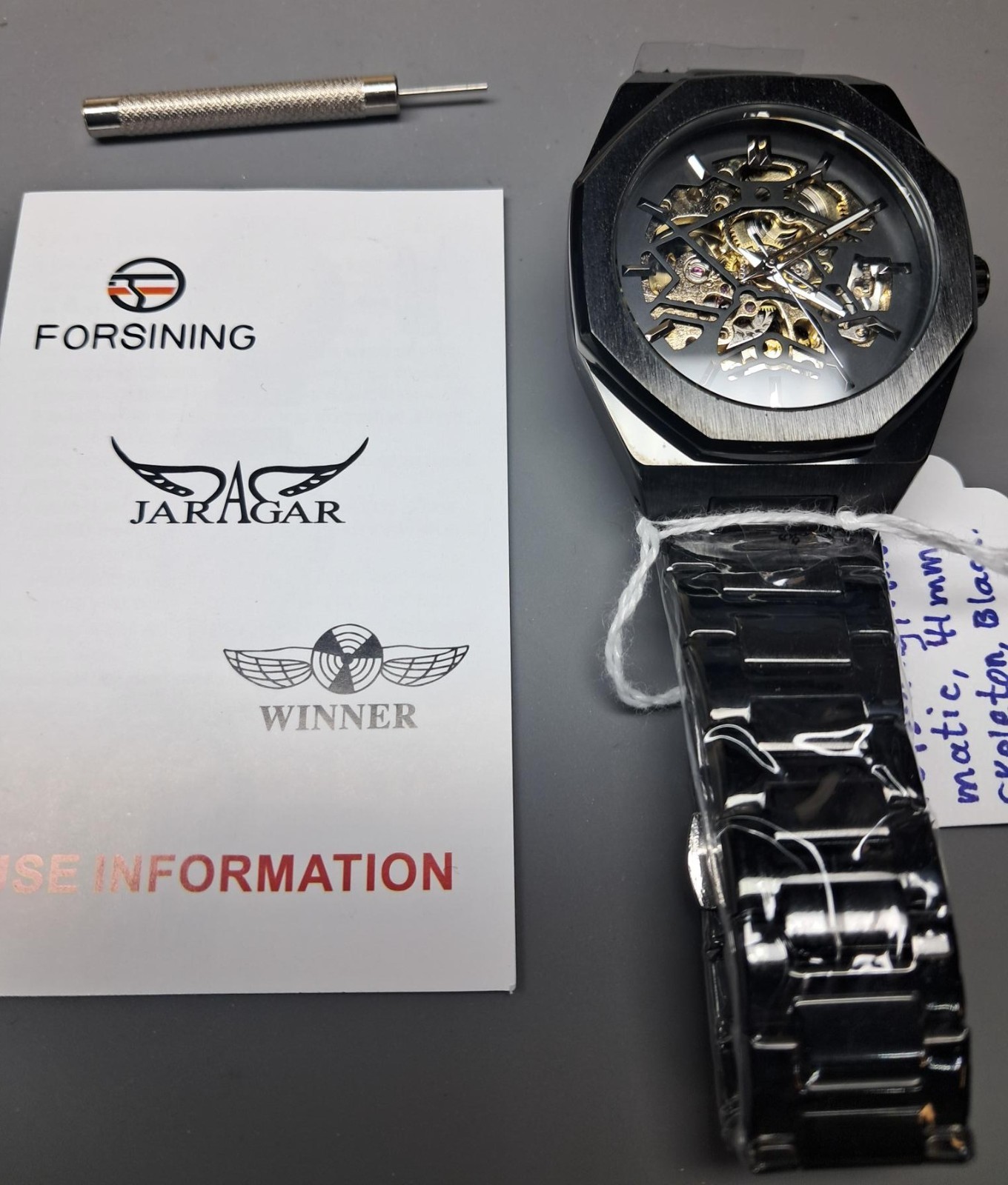 Forsining Automatic Men’s Watch, Skeleton Dial, Exhibition Caseback, Black TM344