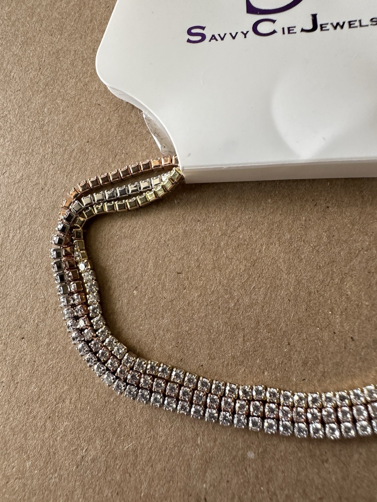 🆕 Savvy Cie Jewels Tri-Tone Crystal Bracelet Gold, Silver & Rose Gold, One Size