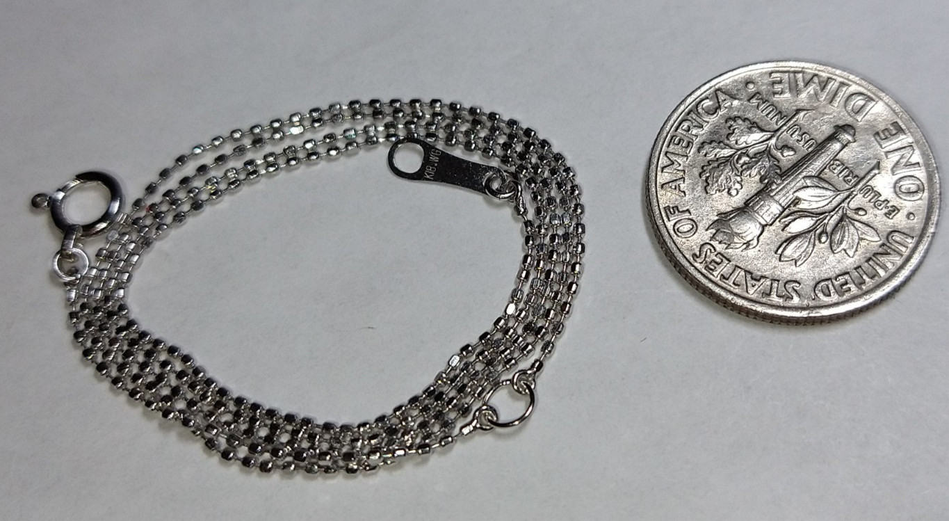 Solid 18k white gold 0.8mm ball bead chain necklace 1.15 grams 15.5″