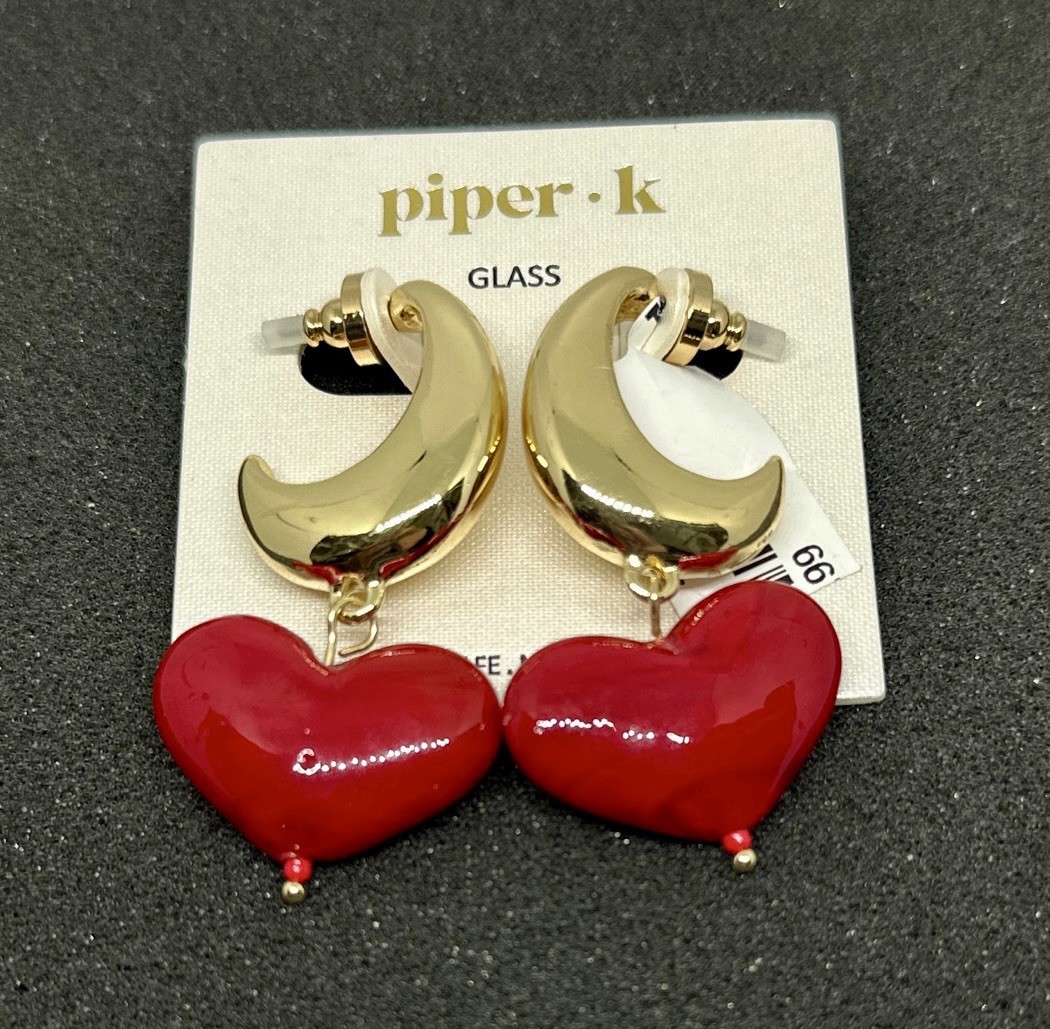 NWT piper•k Heart Gold Tone Lead Safe/Nickel Free Glass Drop Earrings