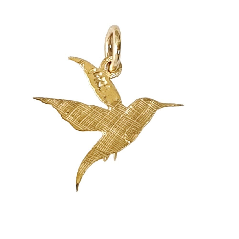 14k Yellow Gold Hummingbird Charm / Pendant, Made in USA