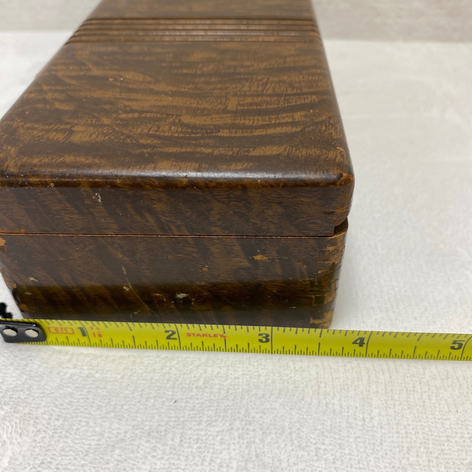 Vintage Bakelite Red Handle Wood Grain Jewelry Trinket Box Art Deco Storage