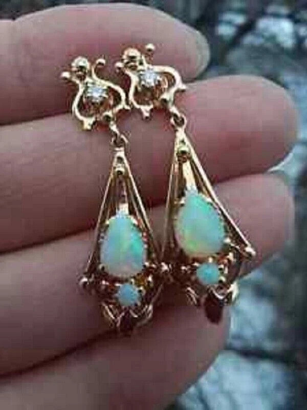 Beautiful 3Ct Pear Cut Fire Opal Drop/Dangle Earrings 14K Yellow Gold Finish
