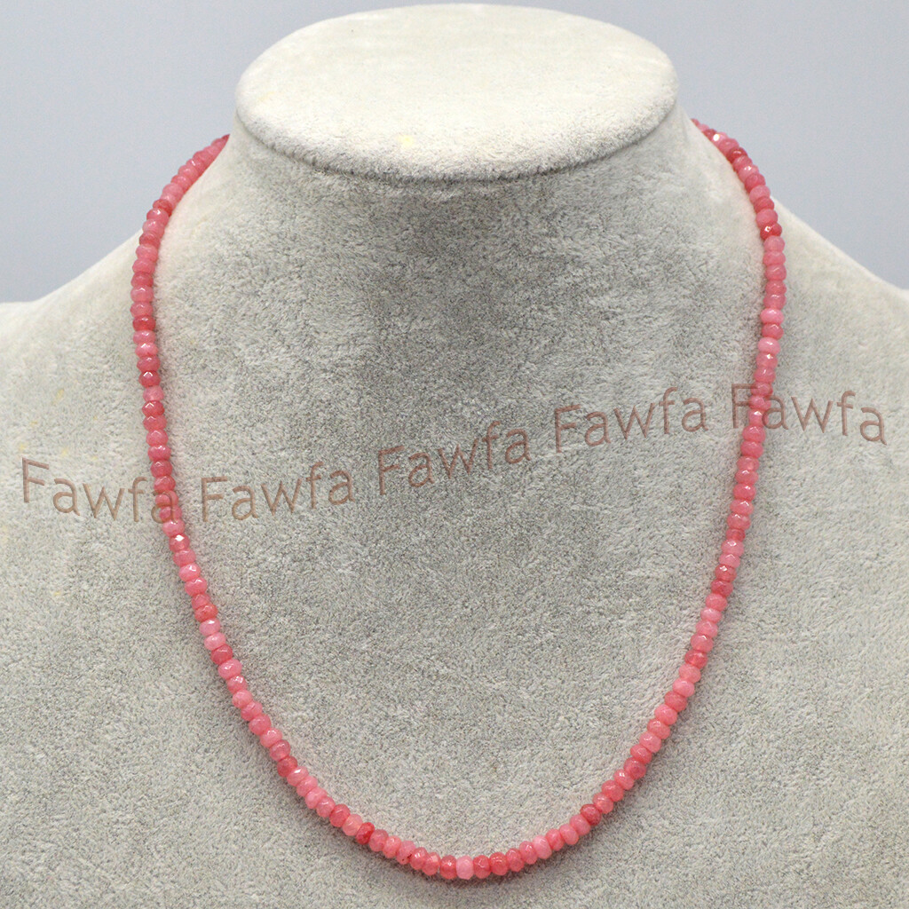 2x4mm Natural Multicolor Jade Faceted Roundel Gems Beads Necklace Silver Clasp