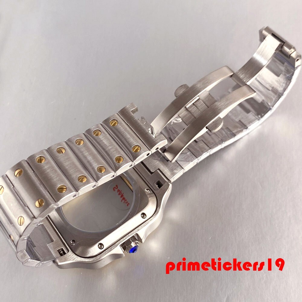 38mm Square Watch Case+Band+Dial Hands Set Fit NH35 NH36 NH38 Transparent Back
