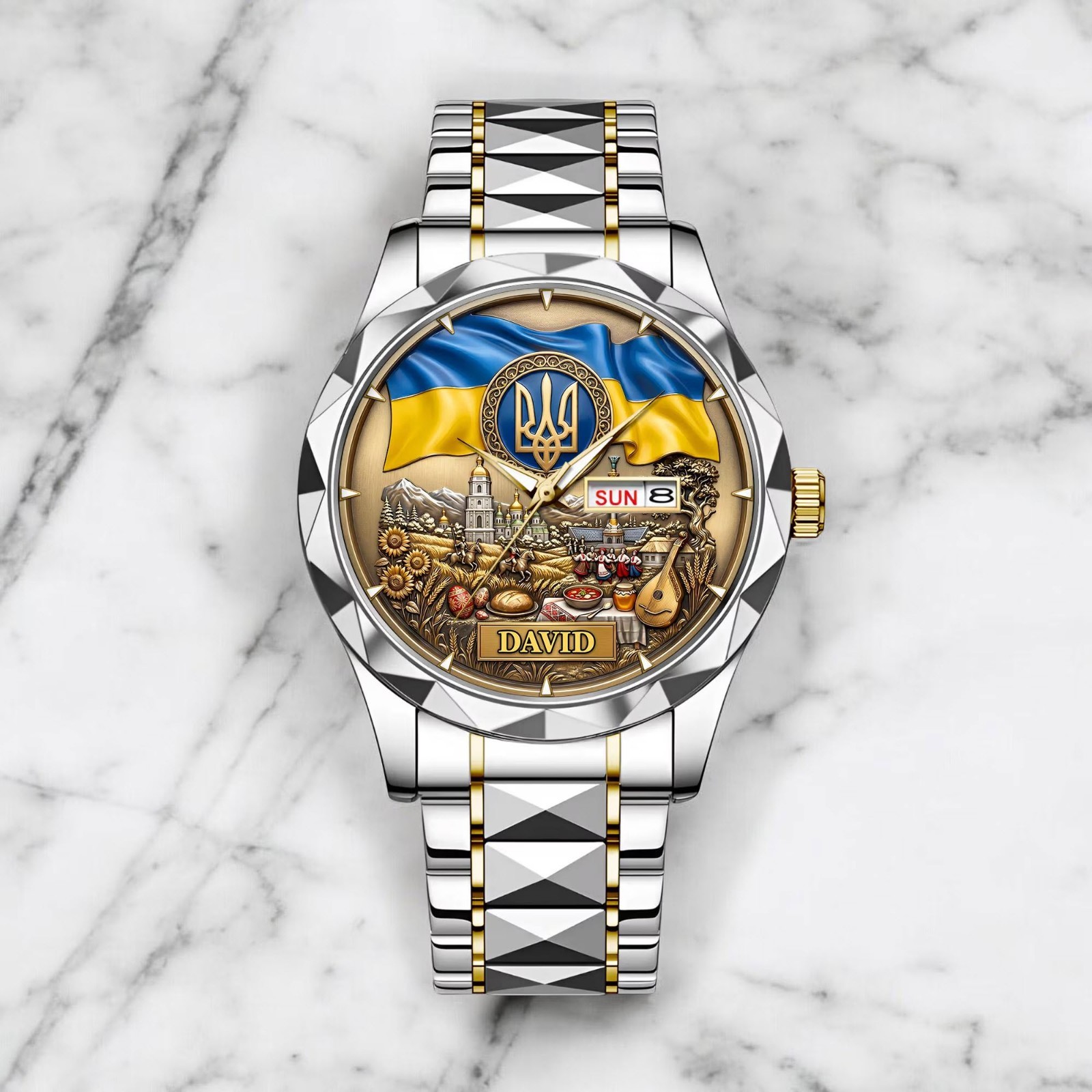 Ukraine Patriotic Watch Personalized Trident Flag Gift Unique Jewelry for Men