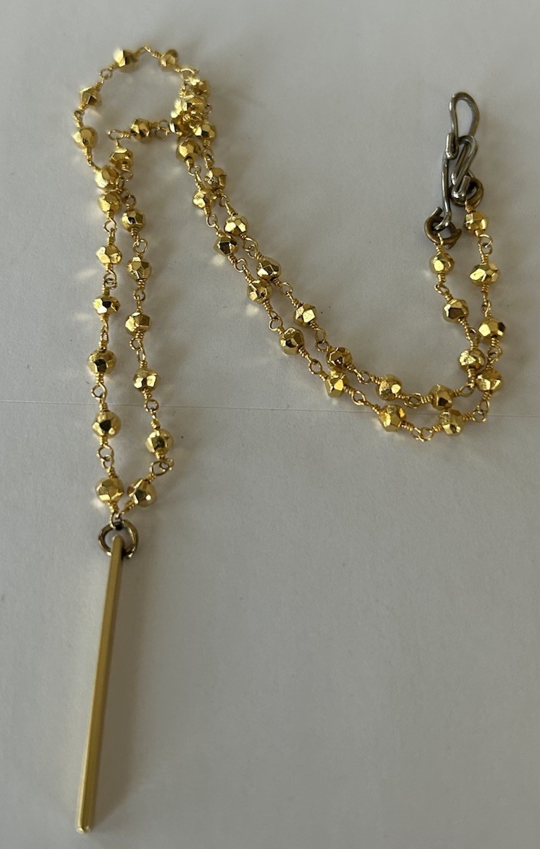 17” Gold Tone Station Faceted Bead And Chain Drop Bar Pendant Necklace