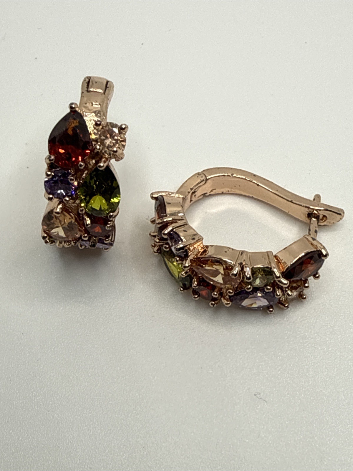 Rose Gold Tone Multicolor Gemstone Hoop Earrings Elegant Statement Earrings