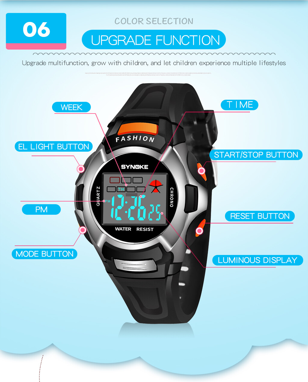 Kids Digital Watches for Girl Boys 3ATM Waterproof Multi-Functional WristWatches