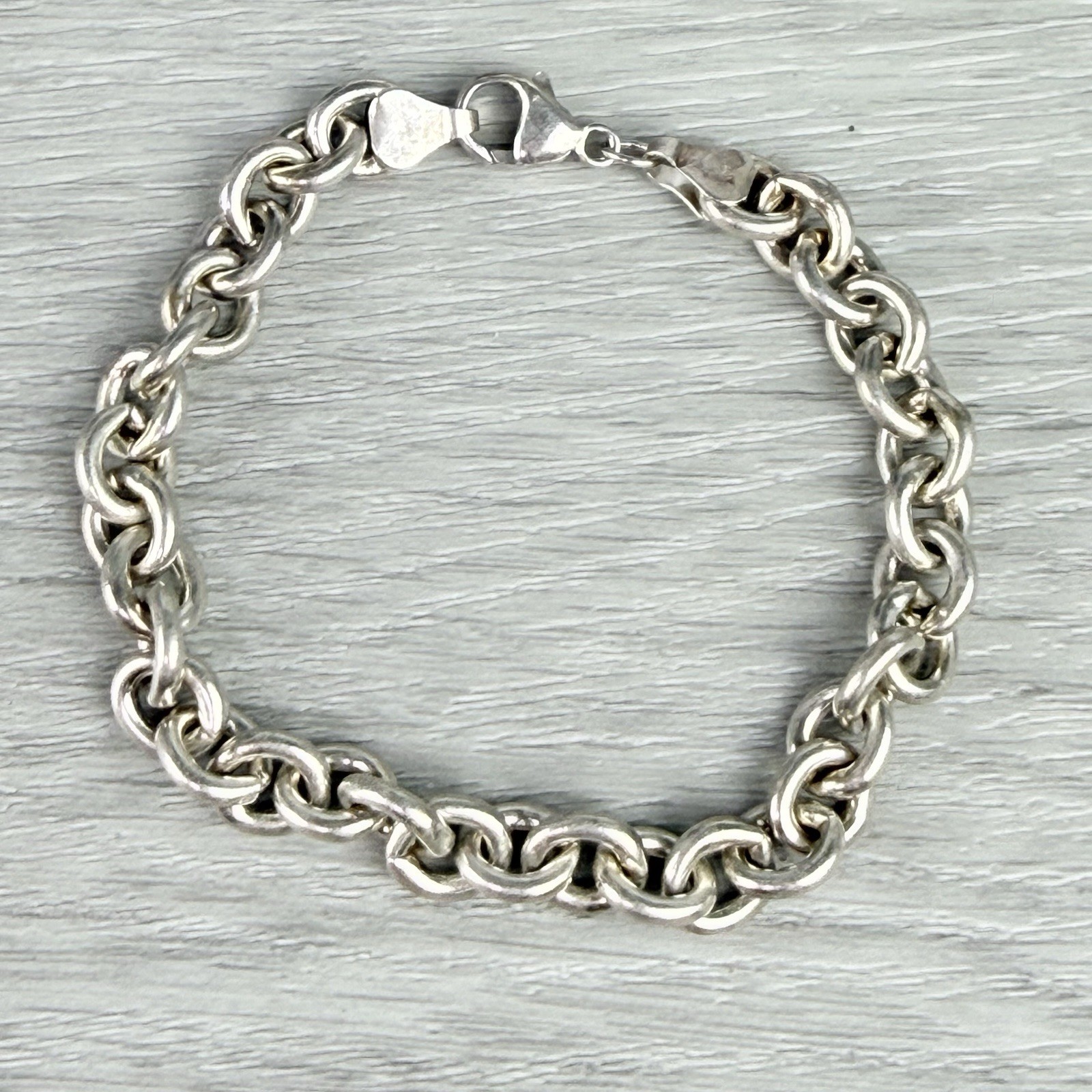 Sterling Silver 925 Chunky 7+mm Rolo Link Chain Bracelet Signed 24+g