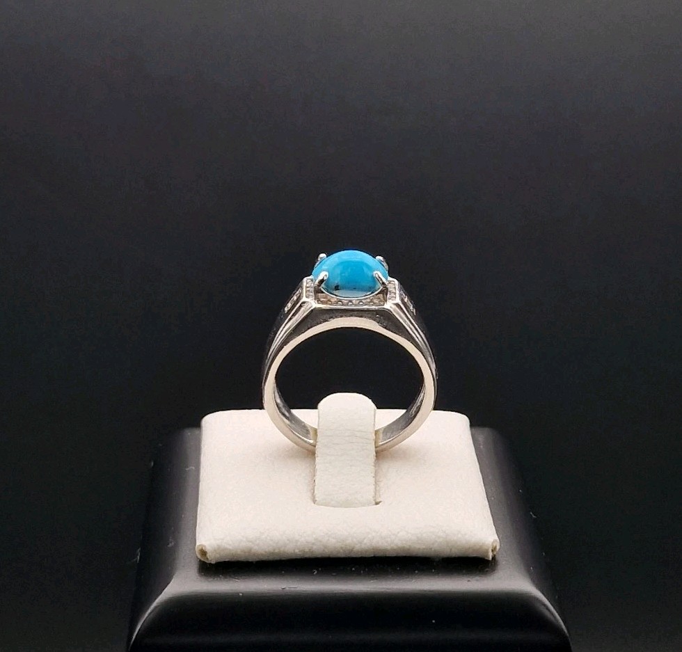 Persian Turquoise Handcrafted Silver Ring Unique Jewelry
