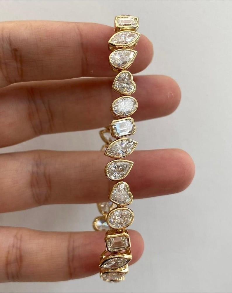 Bezel Set 14k Yellow Gold Women’s Lab Grown Multi-Shape Diamond Tennis Bracelet