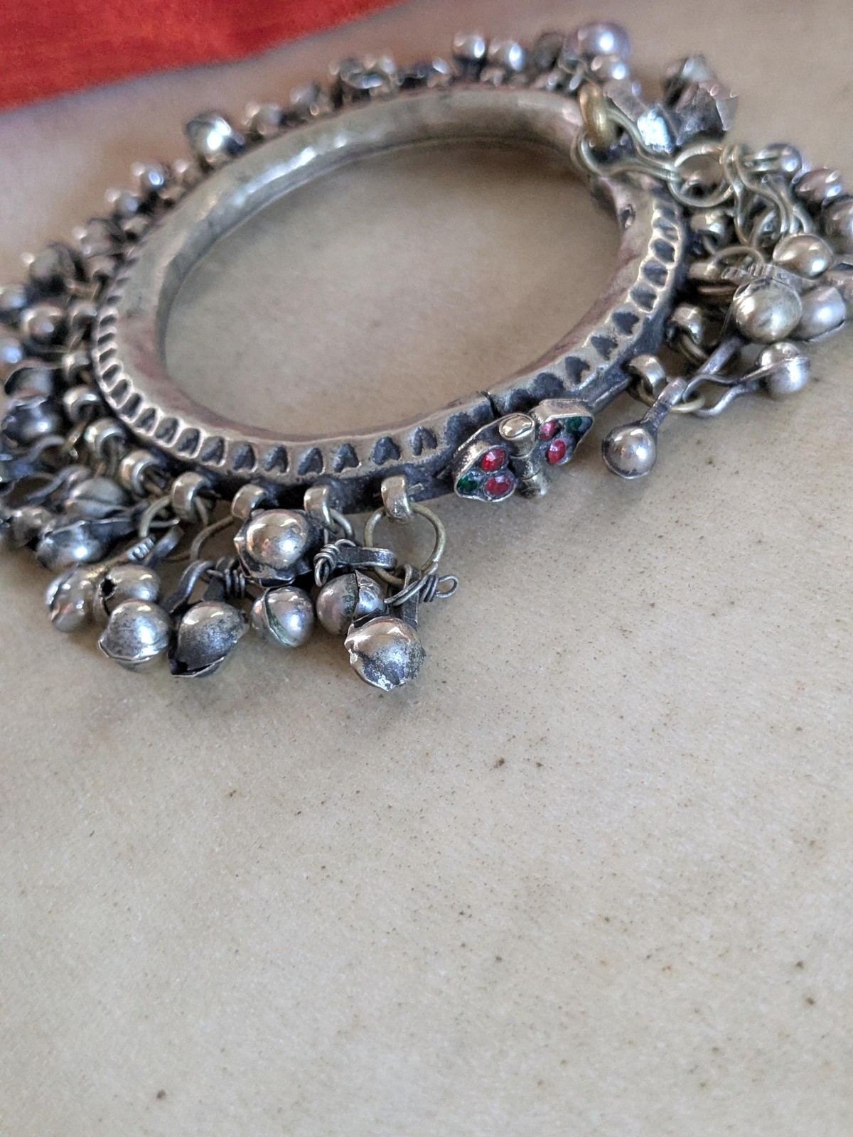 Kuchi Bangle Jingling Baubles & Bud Accent Vintage Tribal Jewelry 6.75″ (21495)