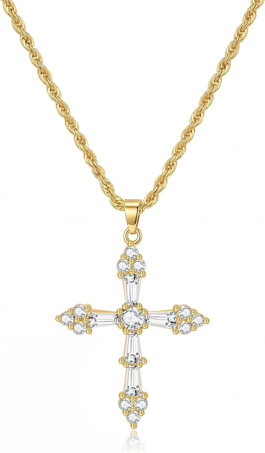 Dainty 14K Gold Plated Tiny Cross Pendant Chain Jewelry Non Tarnish Hypoallergen