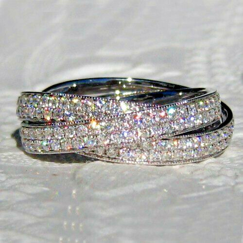 1Ct White Round CZ Engagement Wedding Overlapped Ring 925 Sterling Silver