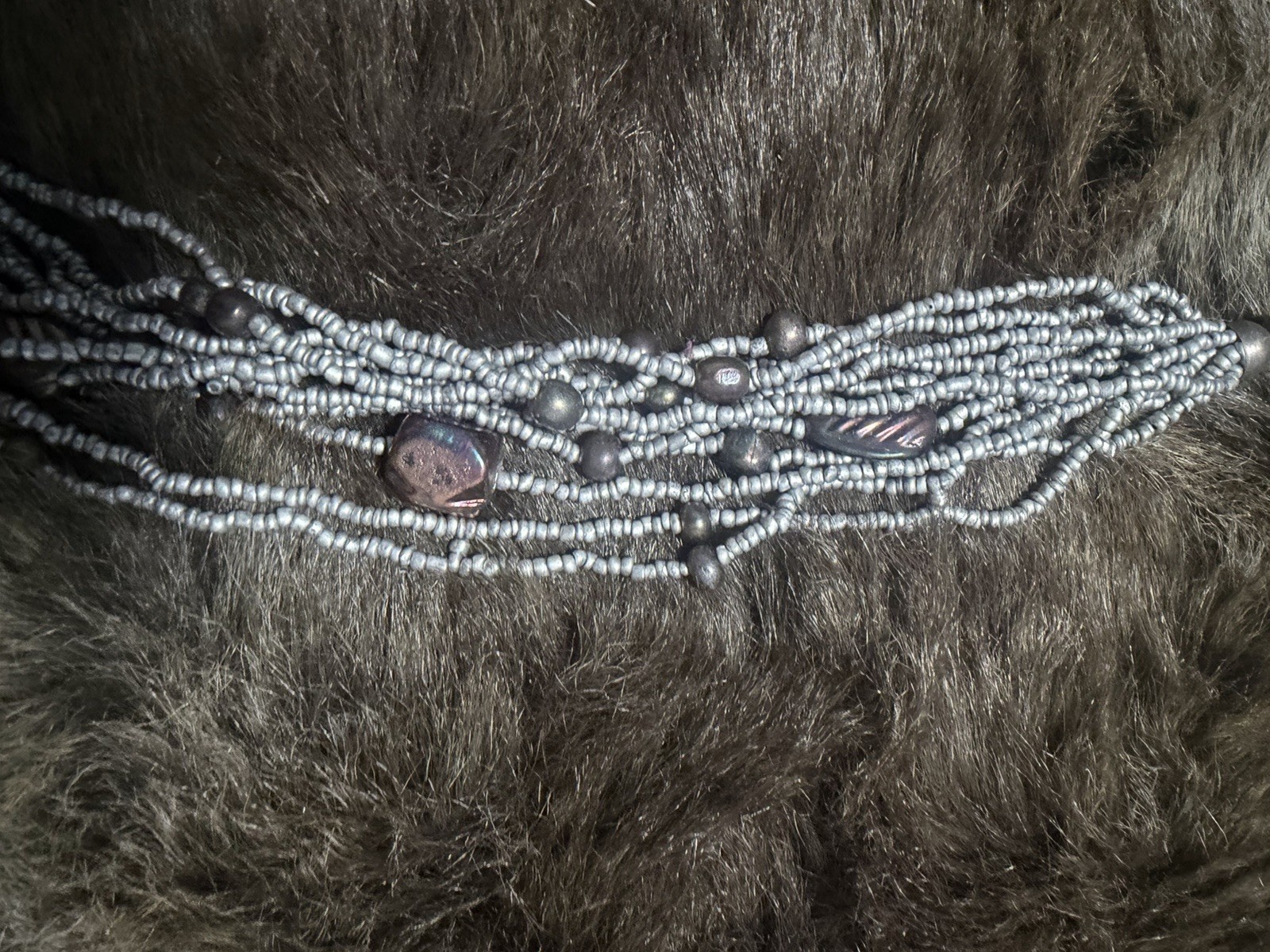 Multi-Strand Beaded Pearl & Hematite Necklace Ball/Bead Chain Silver Gray Hook