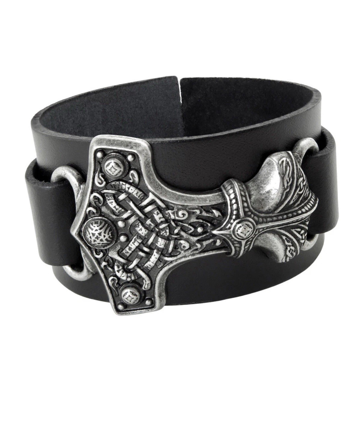 THOR THUNDER HAMMER BRACELET ALCHEMY ENGLAND 1977 PEWTER & BLACK LEATHER ITALY