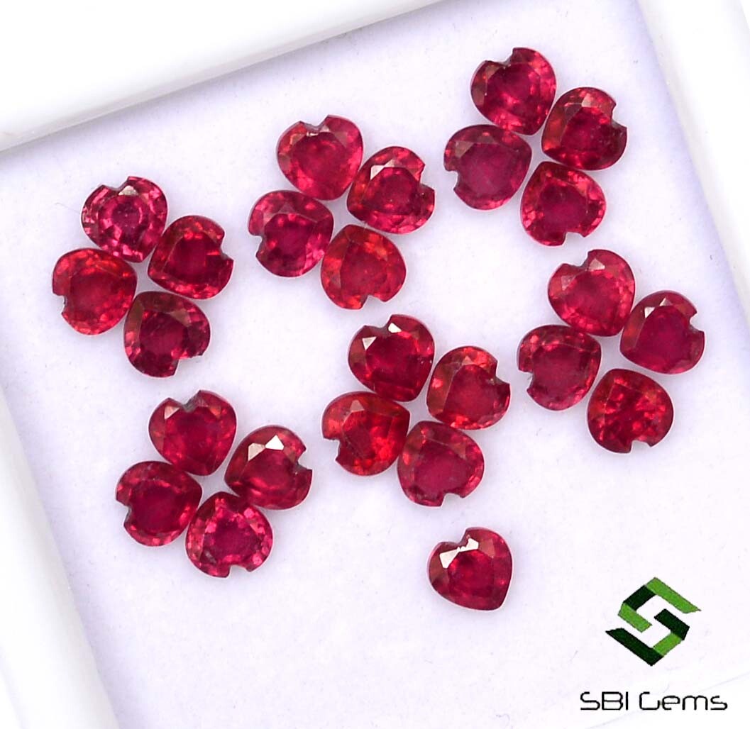 8.86 CTS Natural Ruby Heart Shape Cut 4×4 mm Lot 25 Pcs Calibrated Loose Gems GF