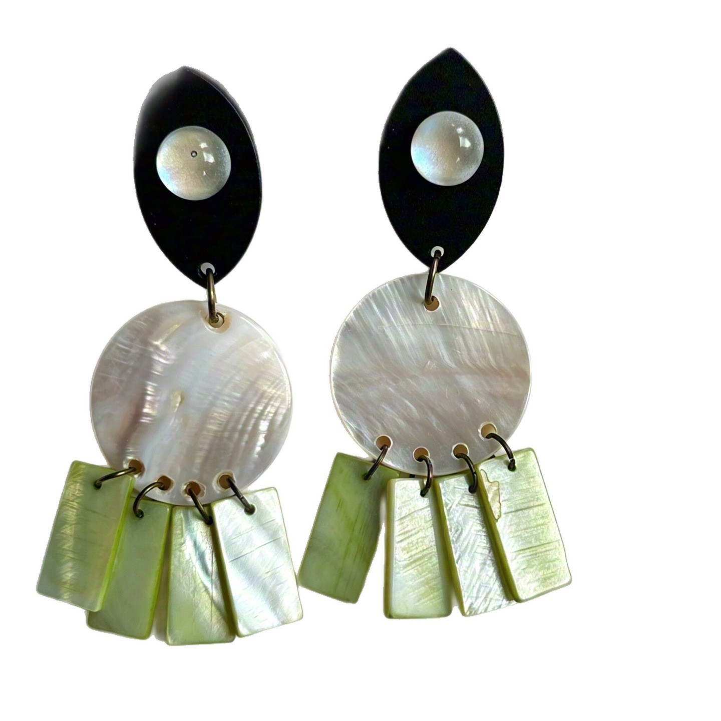 Forest Style Green Shell Drop Earrings Wood Splicing Statement Dangle Jewelry