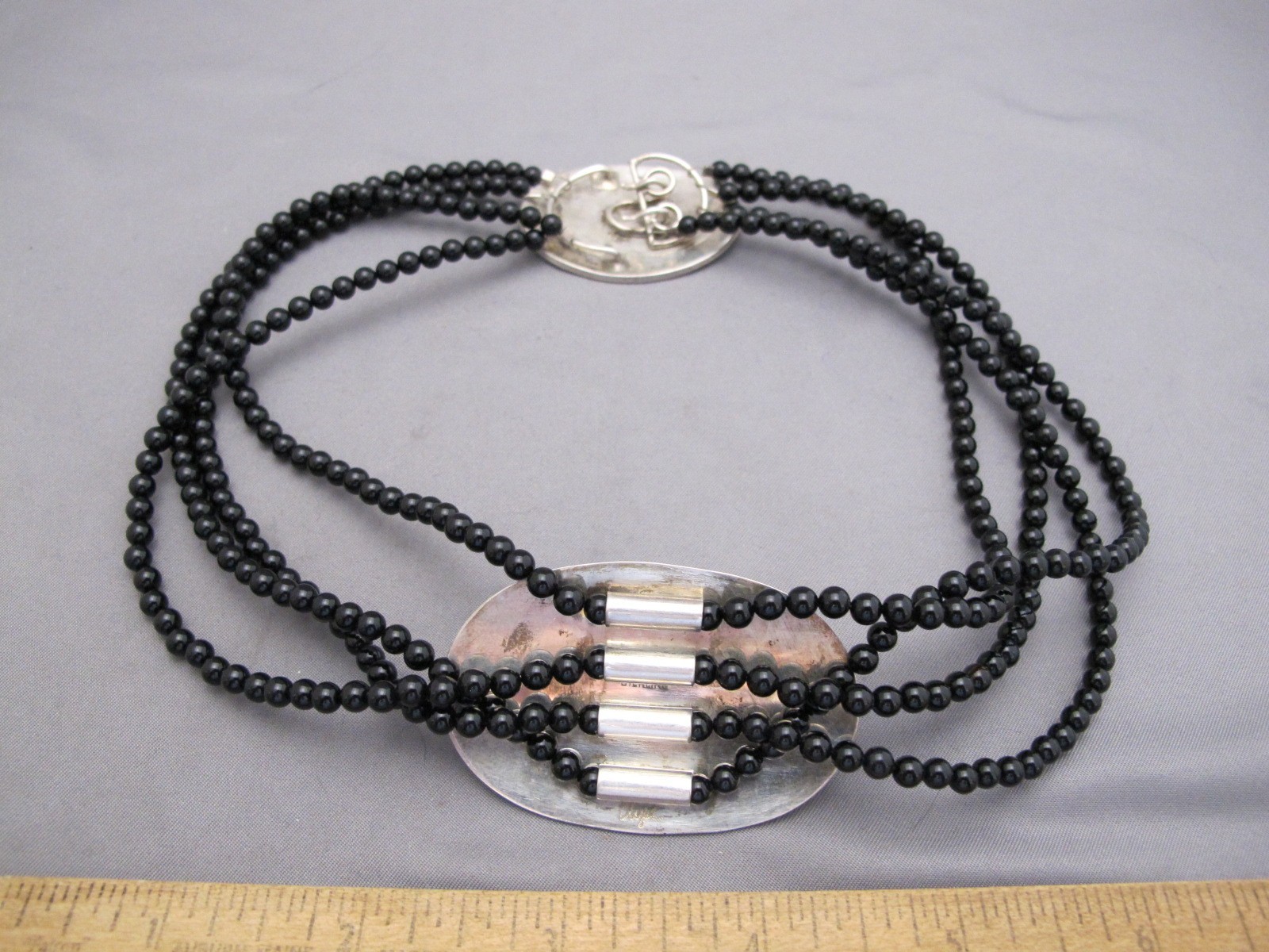 Vintage STUDIO MODERNIST Sterling PEARL & BLACK BEAD NECKLACE-16 In-Signed ELYSE