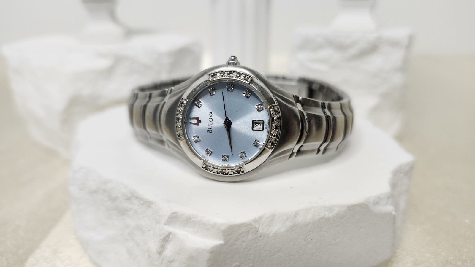 Bulova 96R02 Maestro Stainless Steel Women’s Watch With Diamonds / New Battery