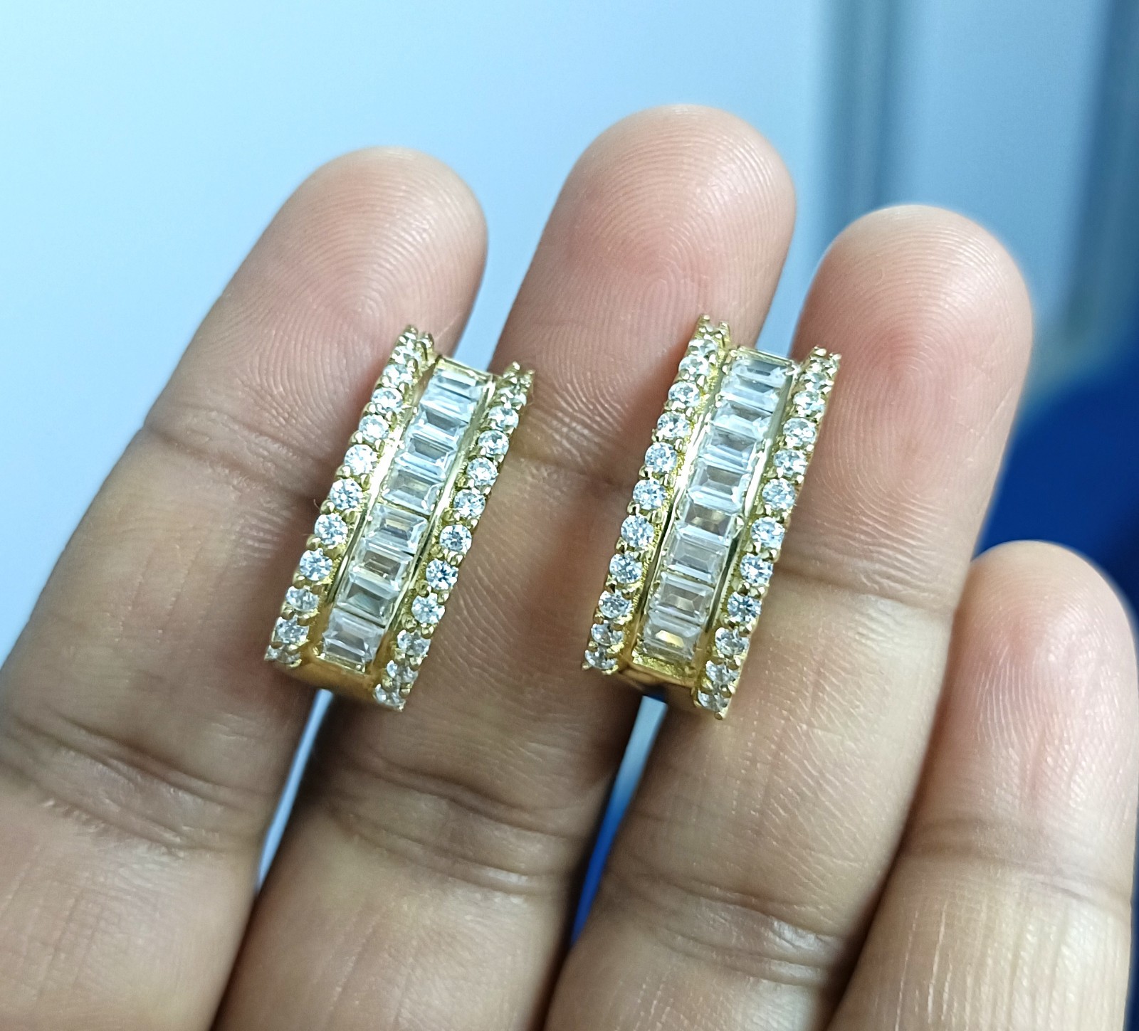 2Ct Baguette Cut Lab Created Diamond Hoop Earrings 14K Yellow Gold Plated Silver