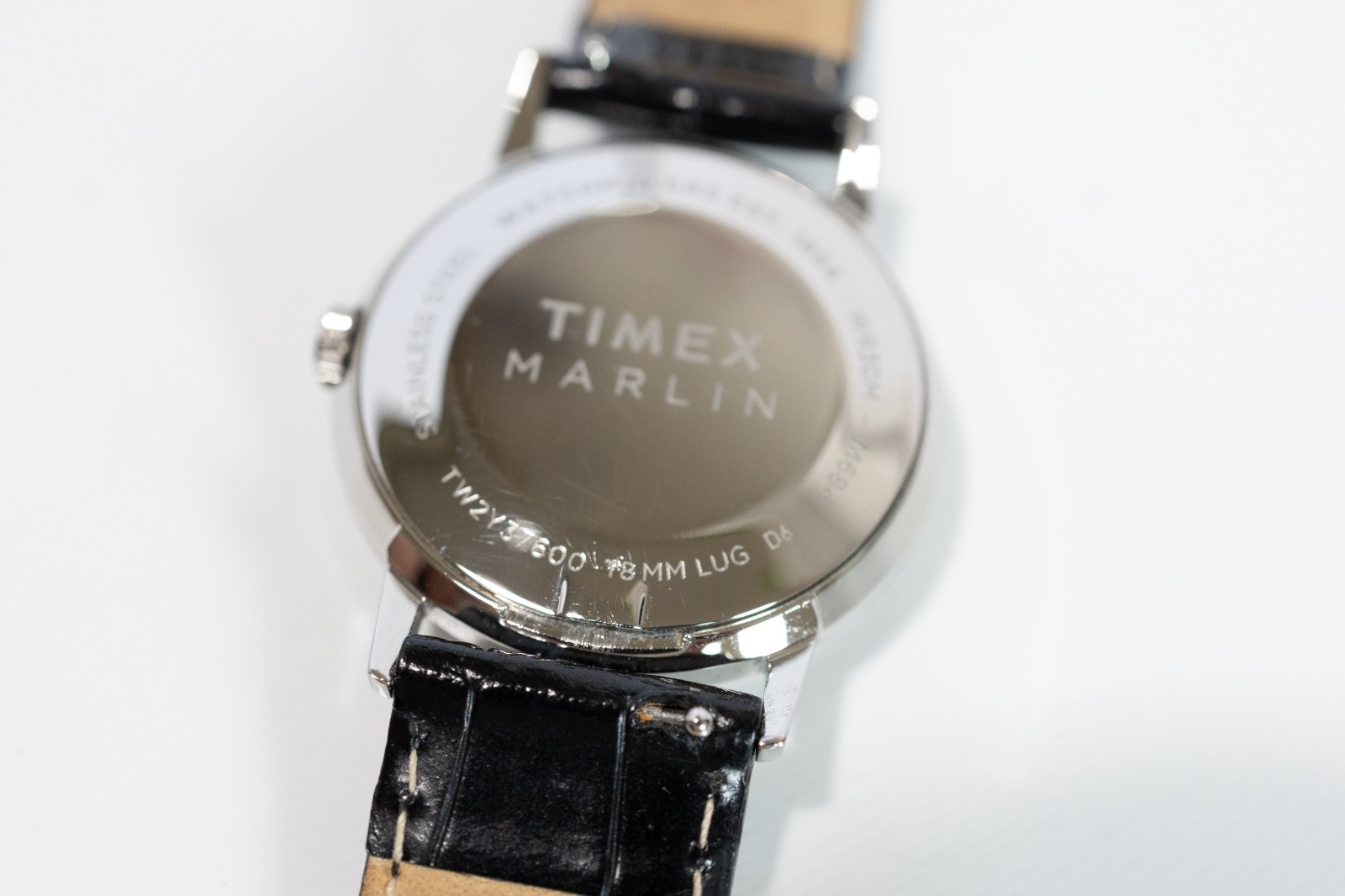 Timex Marlin Quartz 34mm Black Leather Strap Silver Dial Watch TW2Y37600VQ