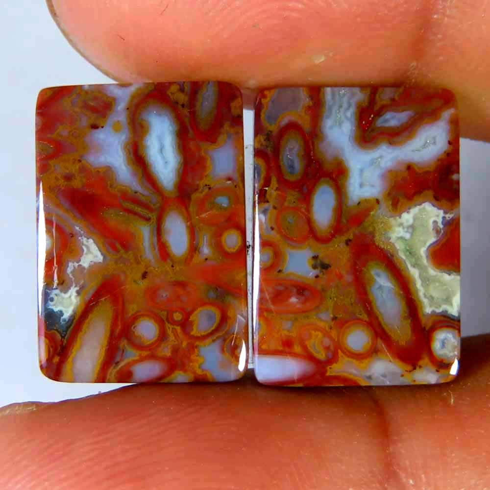 13.30Cts.100%Natural Red Palm Root Agate Cushion Pair Cab 11x16x3mm Top Gemstone