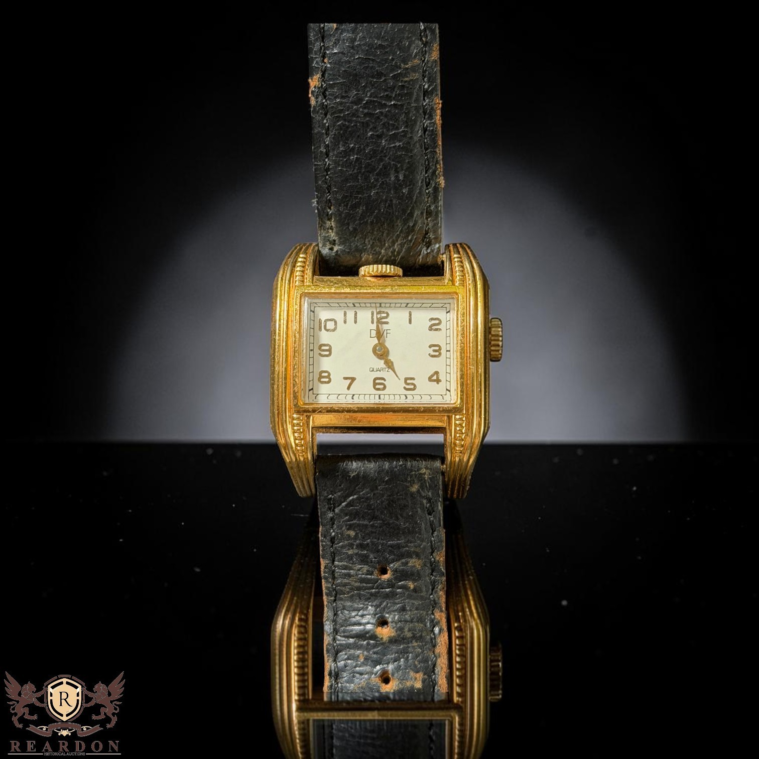 Vintage DVF Diane Von Furstenberg Curved Arch Tank Watch Gold Tone Quartz Runs!!