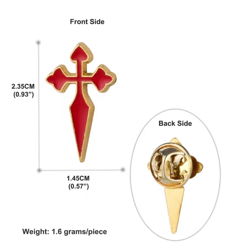 Alloy Gold Red Enamel St. James Cross Lapel Pin