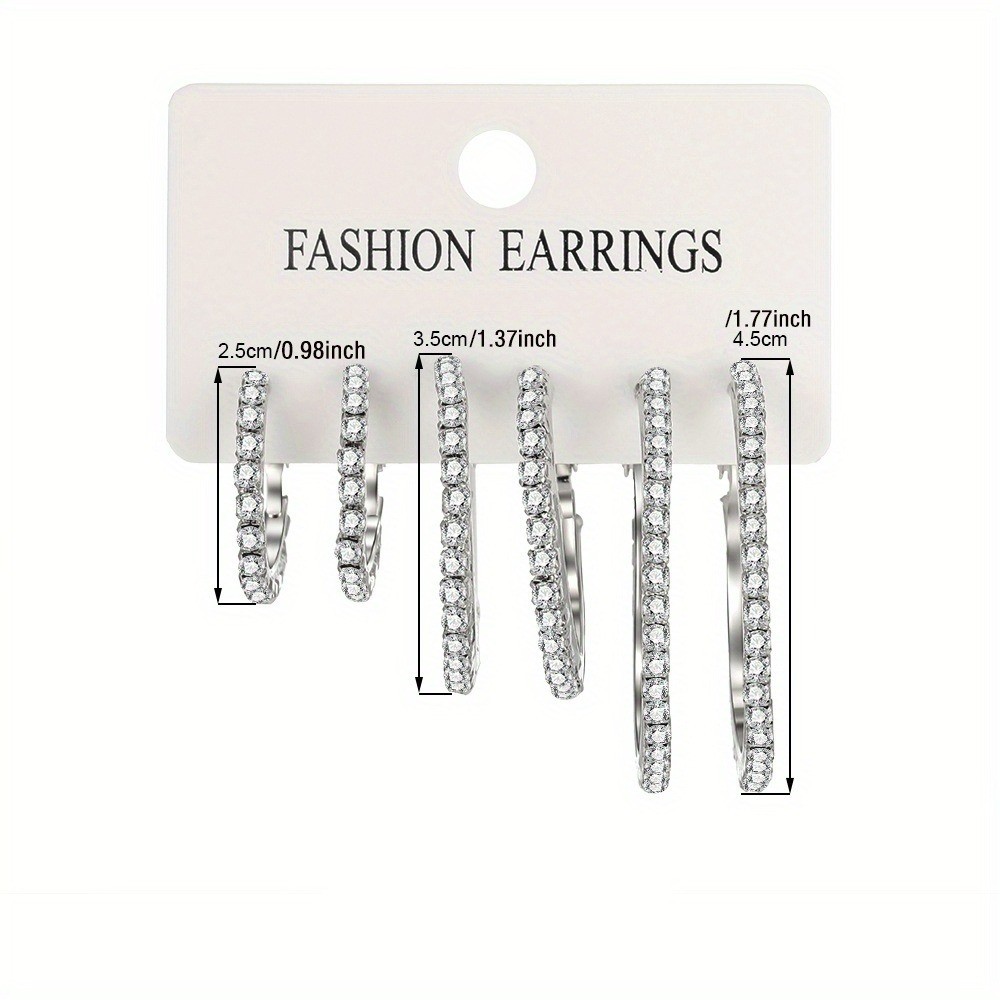 6Pairs Sparkling Rhinestone Hoops Earrings Fashion Jewelry For Women Jewelry Set