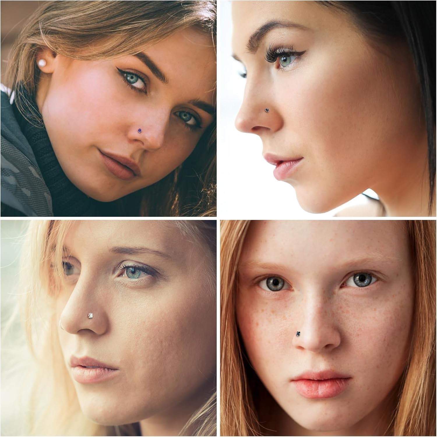 15 Pcs 20G L-Shaped Nose Rings with CZ & Opal – Hypoallergenic Steel Jewelry