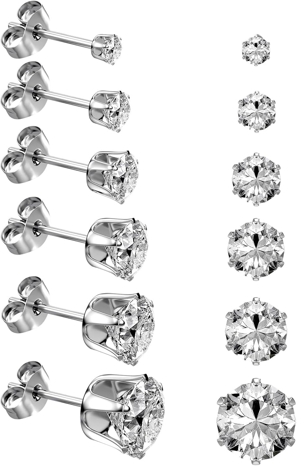 6/12 Pairs Silver Gold Stainless Steel Stud Earrings Set for Women Men | Hypoall