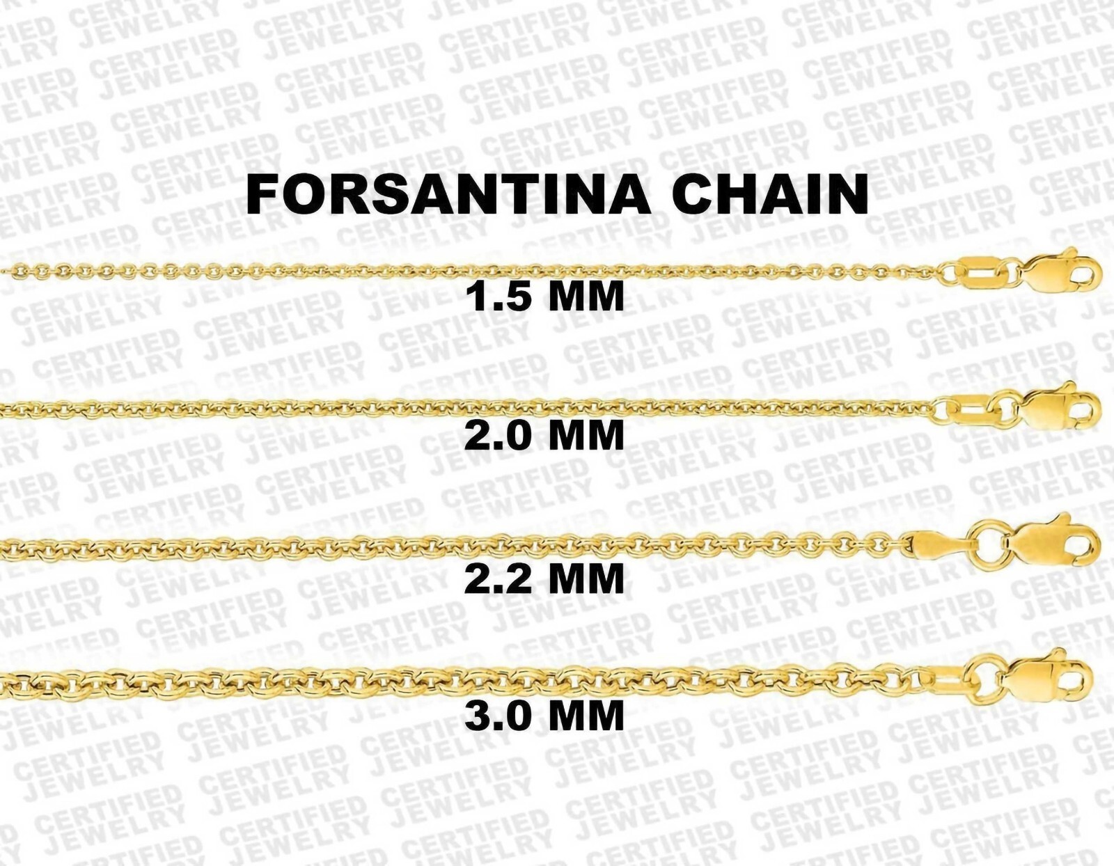14K Yellow Gold Forsantina Cable Link Chain Necklace, 16″ To 24″ Inch, 1.5-3 mm