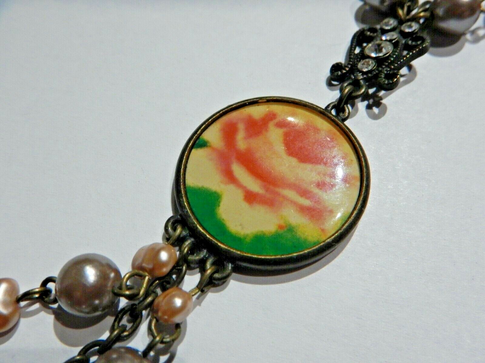 MAUVE PEARLY BEADED BRONZE NECKLACE rose pendant pink romantic whimsigoth B6