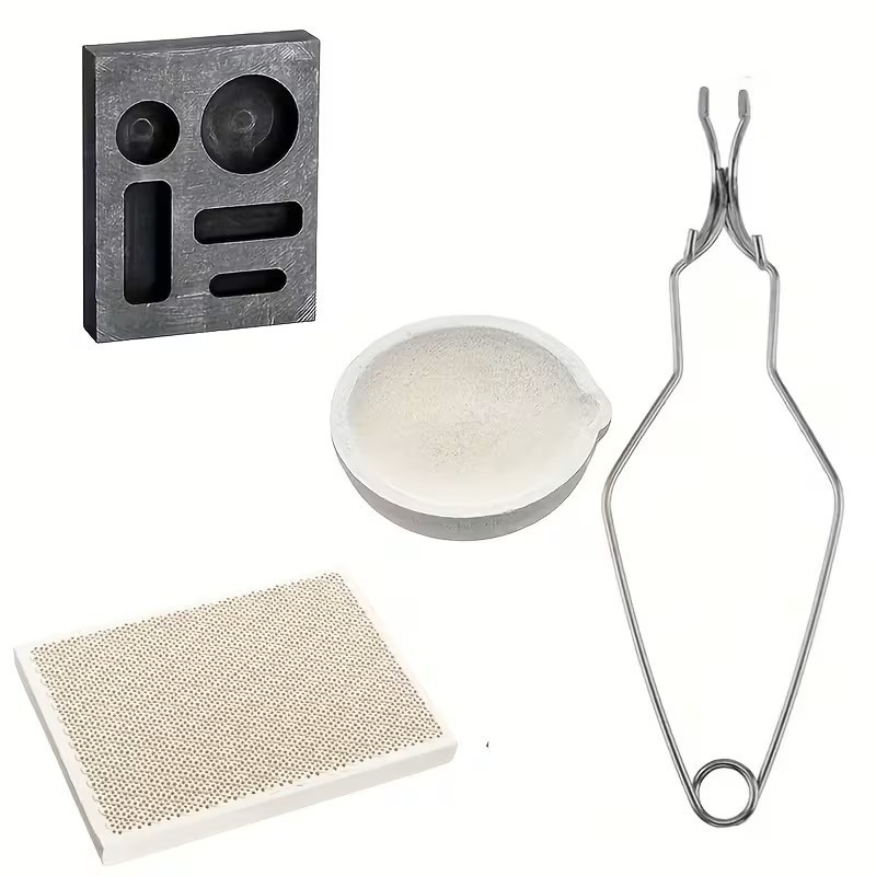 4-in-1 Gold Melting Kit Graphite Mold Crucible Tongs Fire Brick Jewelry Casting