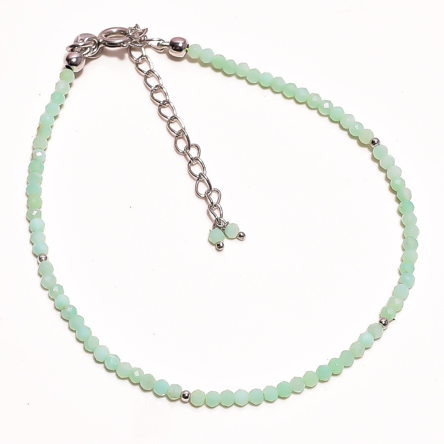 Natural Chrysoprase Gemstone Faceted Rondelle Beads Green Bracelet 7.5-9.5″